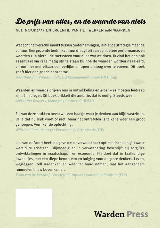 Achterkant van De prijs van alles, en de waarde van niets