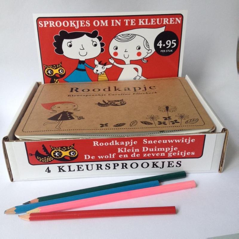 Achterkant van Kleursprookjes mixdoos 20 stuks met display
