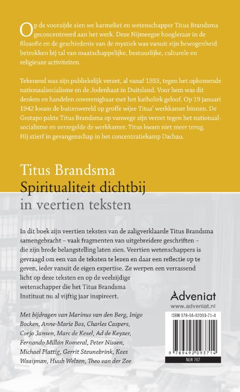 Achterkant van Titus Brandsma Spiritualiteit dichtbij