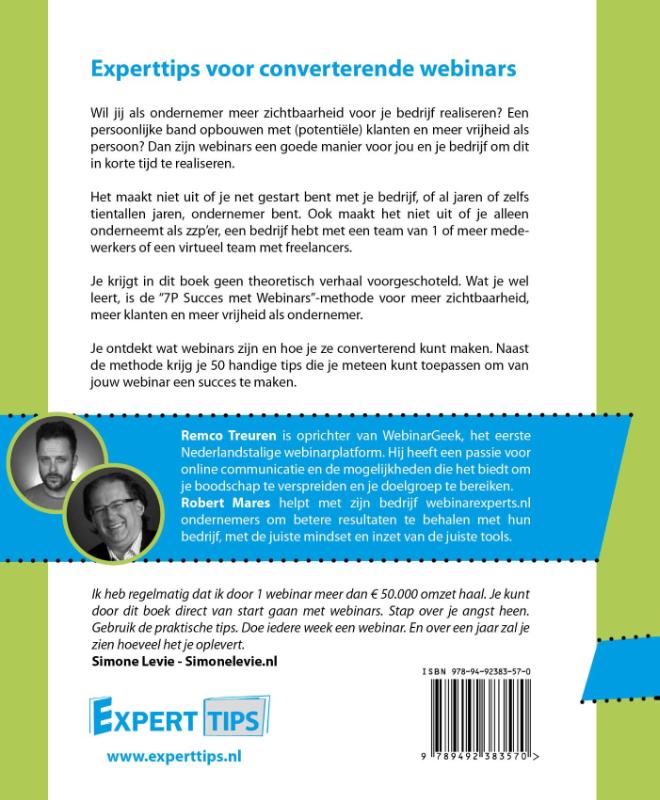 Achterkant van Experttips voor converterende webinars