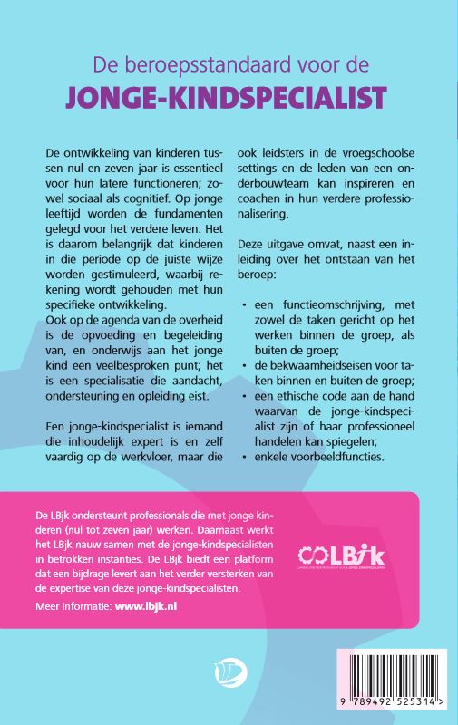 Achterkant van De beroepsstandaard voor de jonge-kindspecialist