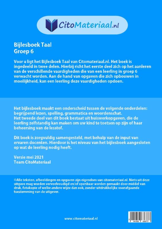 Achterkant van GROEP 6 BIJLESBOEK TAAL