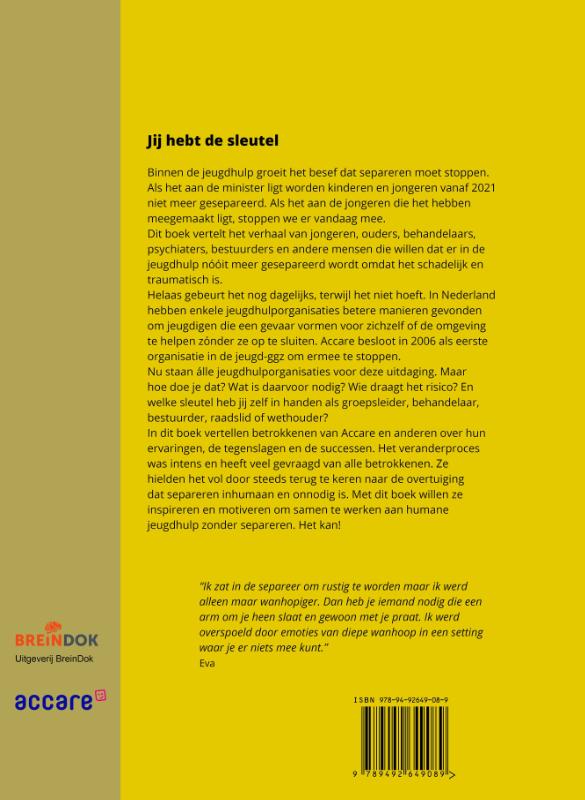 Achterkant van Jij hebt de sleutel - Naar humane jeugdhulp zonder separeren
