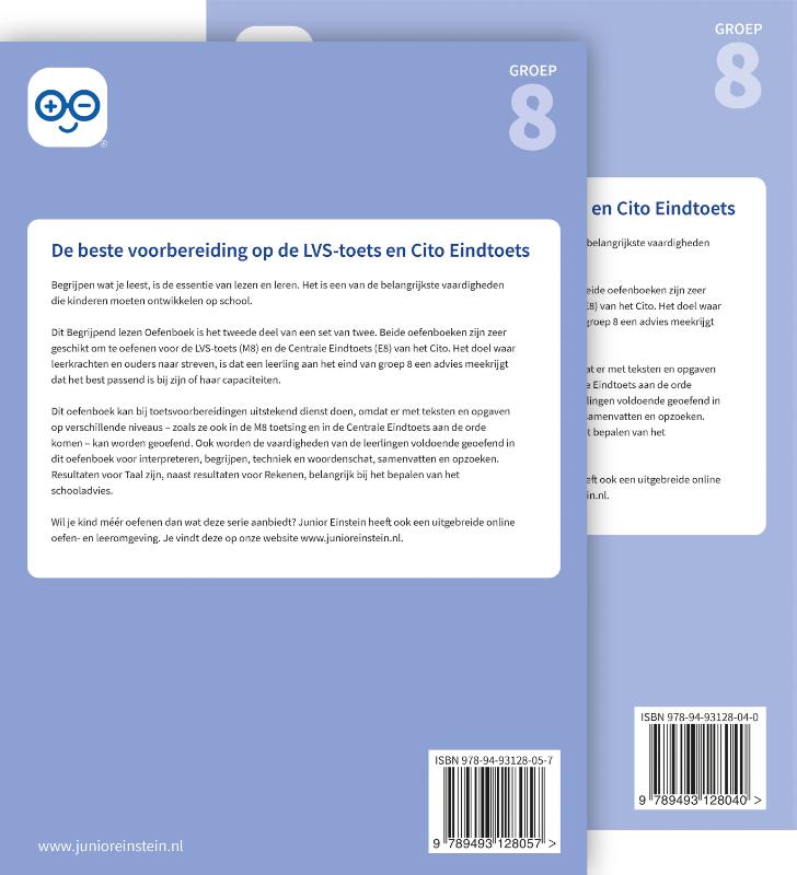 Achterkant van Begrijpend lezen Oefenboeken Set groep 8 M8/E8 Delen 1 en 2