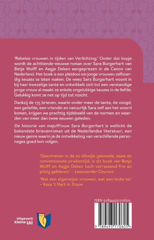 Achterkant van Historie van mejuffrouw Sara Burgerhart