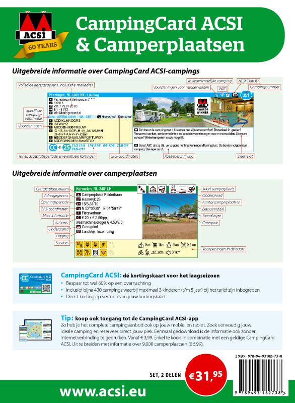 Achterkant van CampingCard ACSI & Camperplaatsen 2025