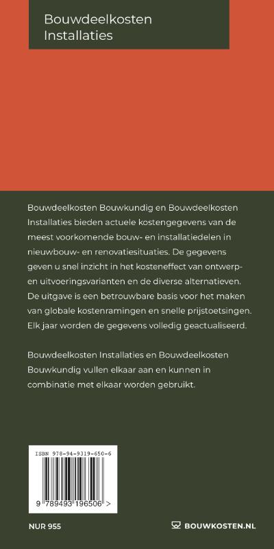 Achterkant van Bouwdeelkosten Installaties | 2021