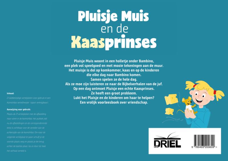 Achterkant van Pluisje muis en de kaasprinses kamishibai vertelplaten