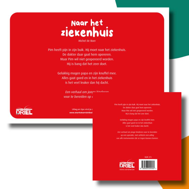 Achterkant van Naar het ziekenhuis kamishibai vertelplaten + boek