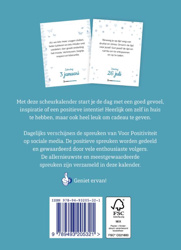 Achterkant van Scheurkalender positieve spreuken 2026