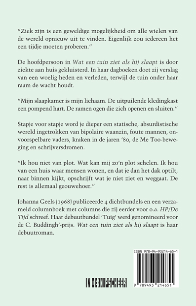 Achterkant van Wat een tuin ziet als hij slaapt
