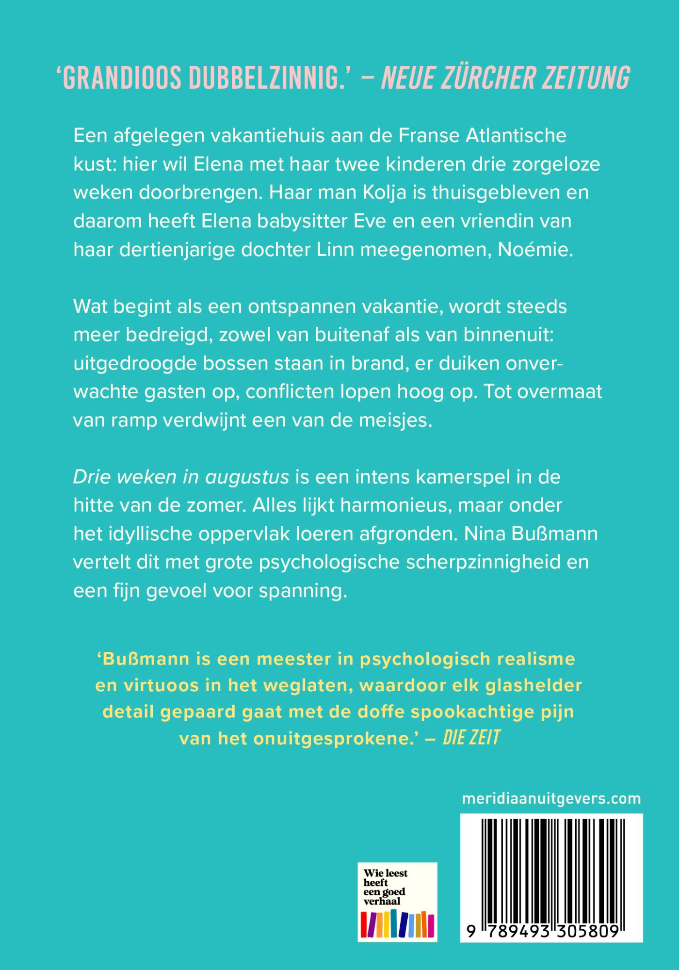 Achterkant van Drie weken in augustus