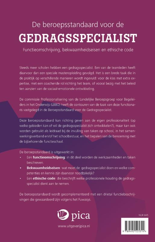 Achterkant van De beroepsstandaard voor de gedragsspecialist