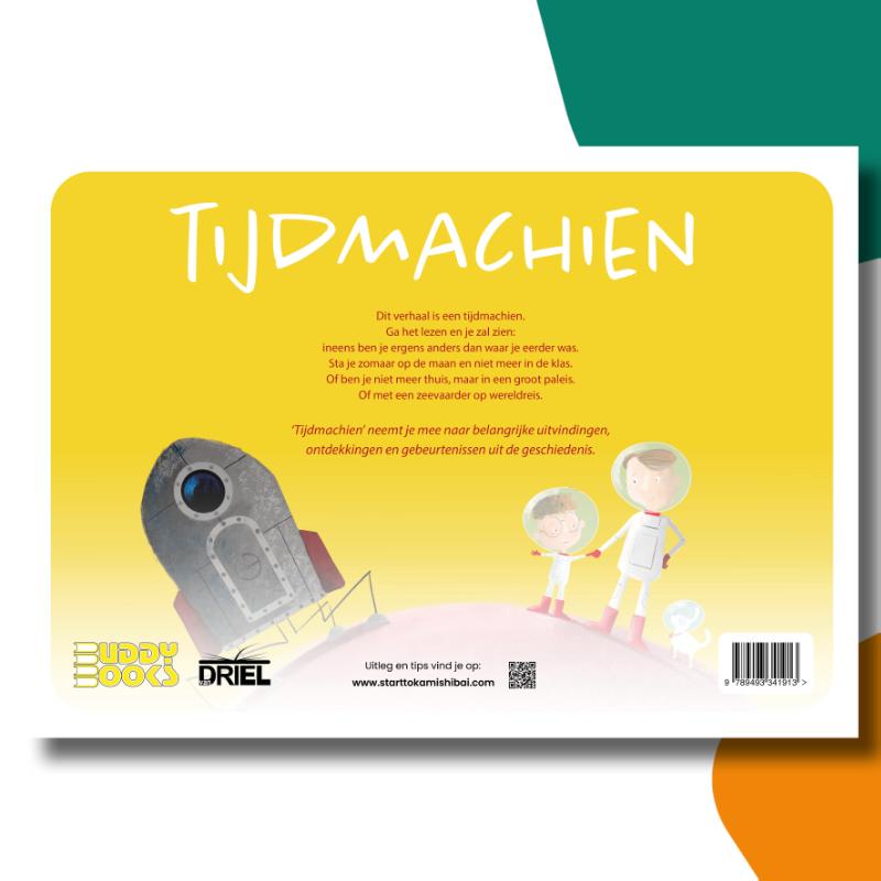 Achterkant van Tijdmachien kamishibai vertelplaten