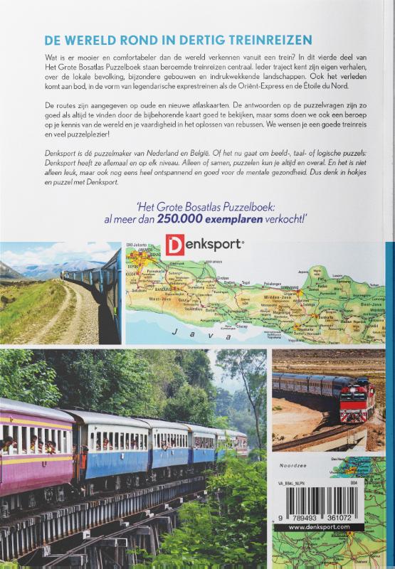 Achterkant van Denksport - Het Grote Bosatlas Puzzelboek - Treinreizen