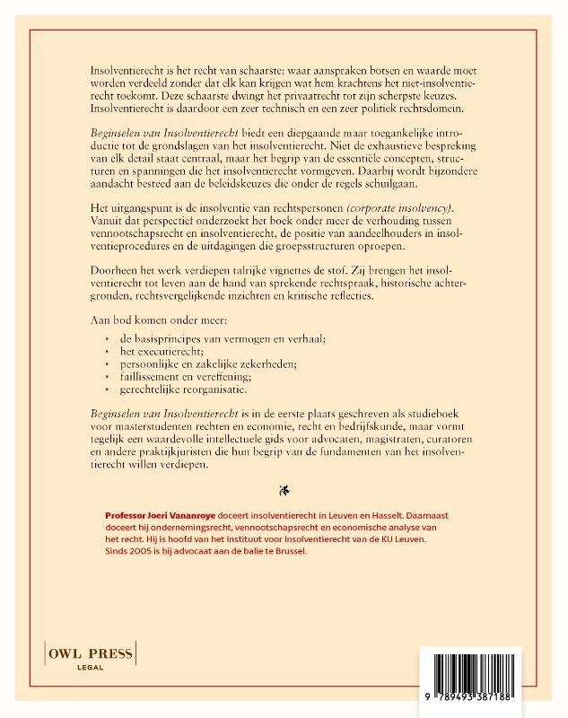 Achterkant van Beginselen van insolventierecht