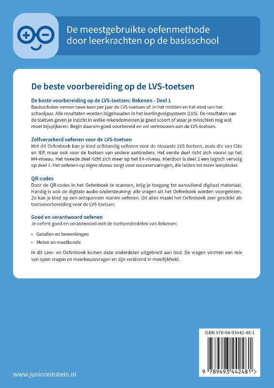 Achterkant van Rekenen voor de LVS-toetsen - Deel 1 - Groep 4 + Online video-uitleg