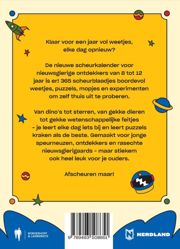 Achterkant van Scheurkalender kleine nerds 2027