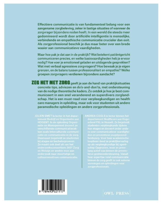 Achterkant van Zeg het met zorg