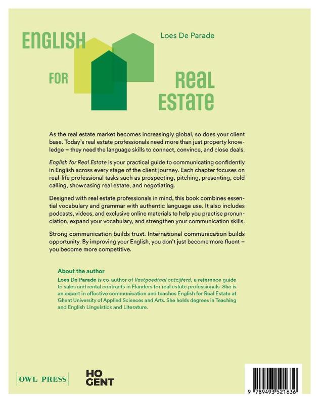 Achterkant van English for real estate