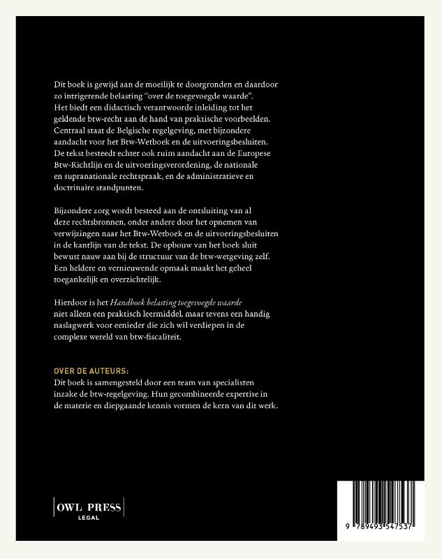 Achterkant van Handboek belasting toegevoegde waarde