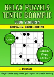 Omslag van Tentje Boompje Relax Puzzels voor Senioren 8x8 Raster - 100 Puzzels Groot Lettertype - Lekker Easy Level!