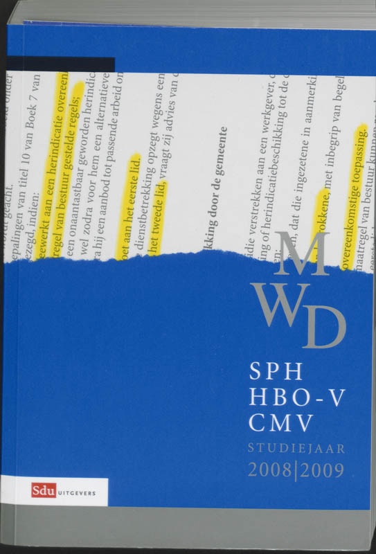Omslag van Wetgeving MWD, SPH, HBO-V, CMW 08-09