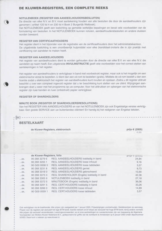 Omslag van Register van aandeelhouders losbladig, losse inhoud (onbedrukt)