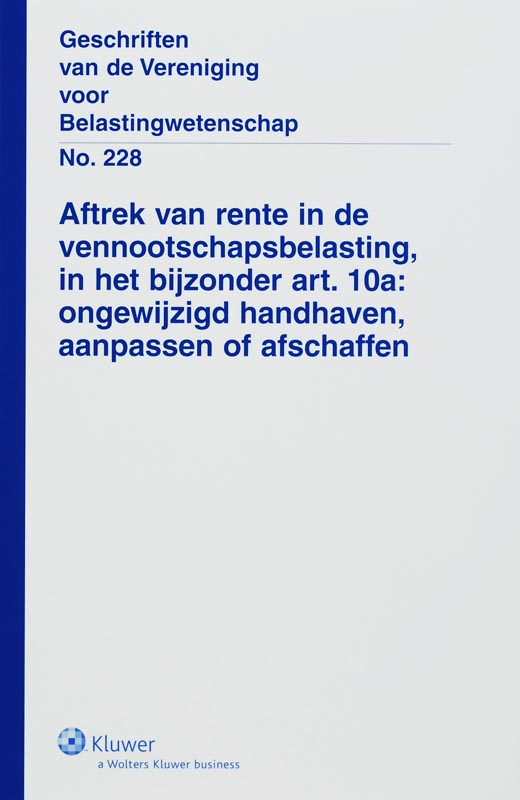 Omslag van Aftrek van rente in de vennootschapsbelasting in het bijzonder art. 10a
