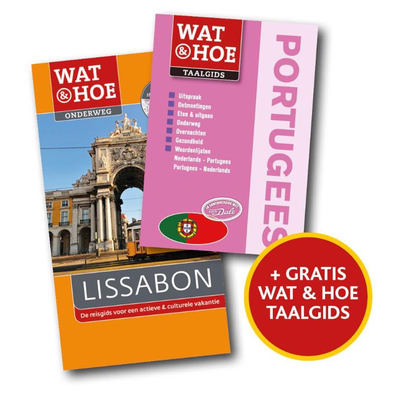 Omslag van Pakket Wat en hoe onderweg Lissabon + Wat en hoe Taalgids Portugees