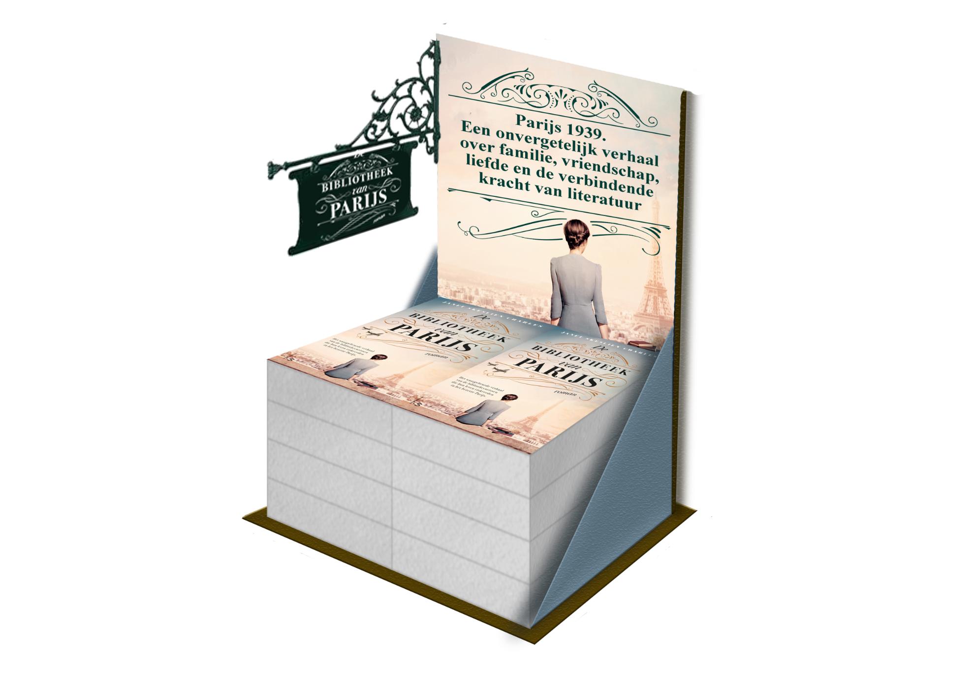 Omslag van De bibliotheek van Parijs (8 ex + backcard + raamsticker)