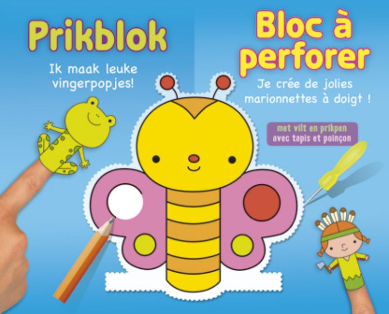 Omslag van Prikblok - Ik maak leuke vingerpopjes / Bloc à perforer - Je crée de jolies marionnettes à doigt!