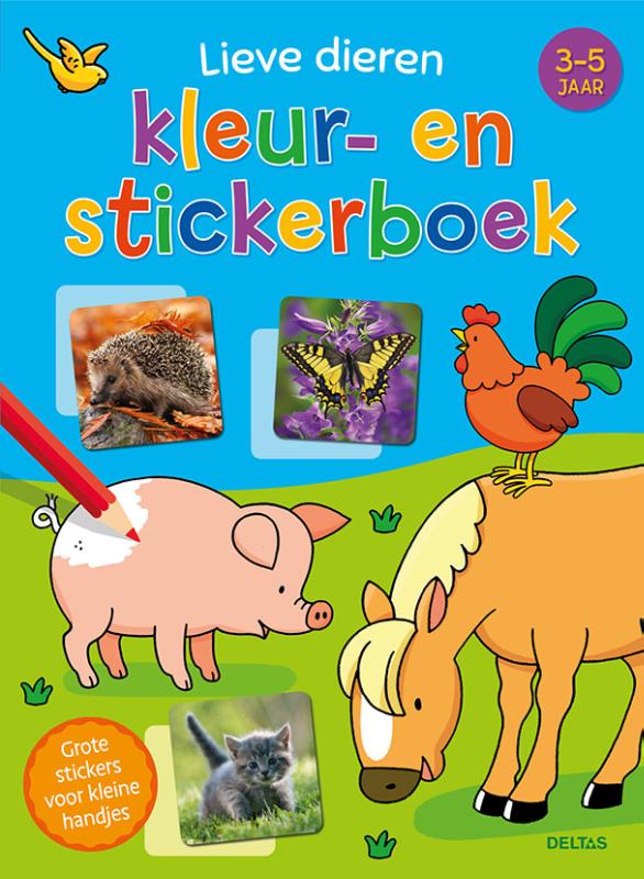 Omslag van Lieve dieren kleur- en stickerboek (3-5 j.)