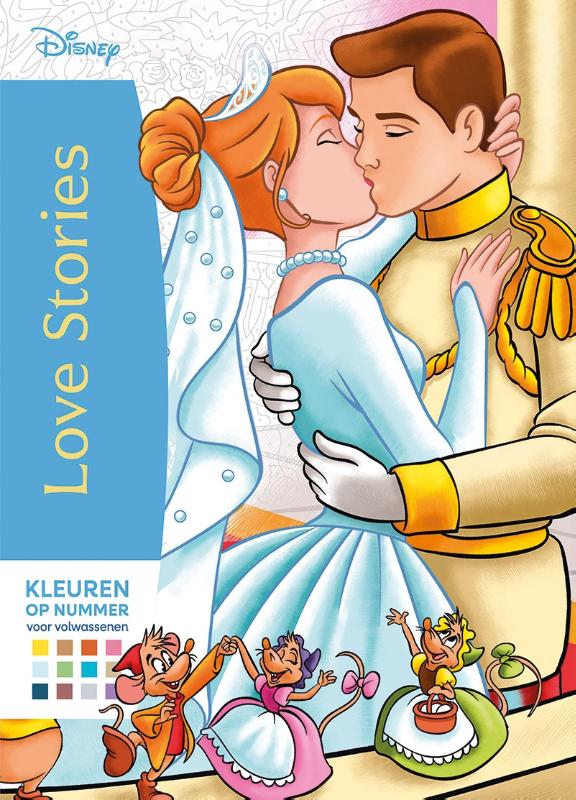 Omslag van Disney Love stories Kleuren op nummer voor volwassenen