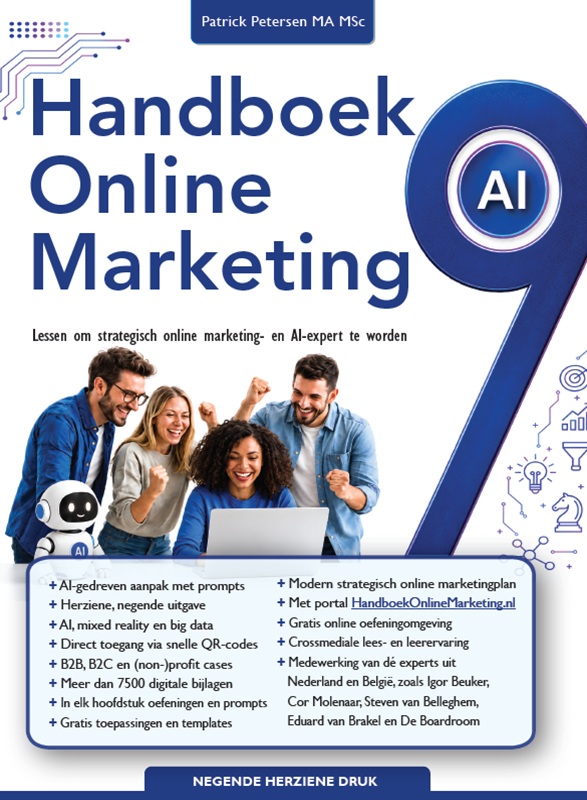 Omslag van Handboek Online Marketing 9 + bijlagen, cases, AI prompts, oefensysteem