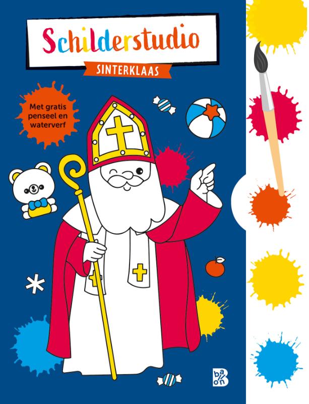 Omslag van Kleurboek met verfpalet en penseel Sinterklaas
