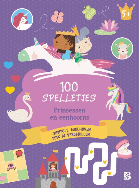 Omslag van 100 spelletjes 5+ Prinsessen en eenhoorns