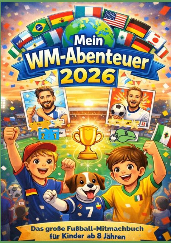 Omslag van Mein WM-Abenteuer 2026“ – Das große Fußball-Mitmachbuch für Kinder ab 8 Jahren