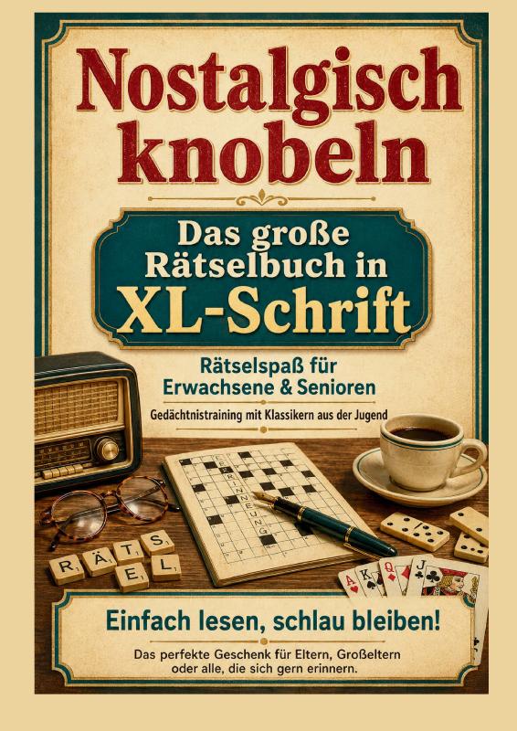 Omslag van Nostalgisch knobeln – Das große Rätselbuch in XL-Schrift: Rätselspaß für Erwachsene & Senioren: Gedächtnistraining mit Klassikern aus der Jugend