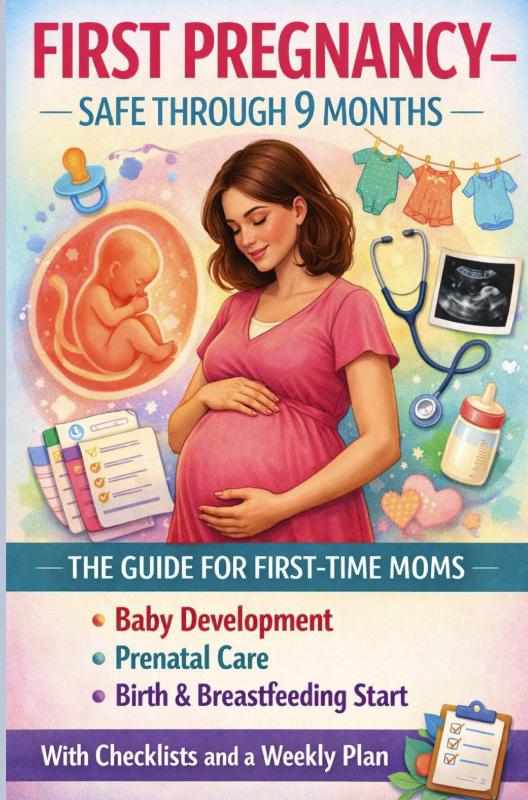 Omslag van FIRST PREGNANCY – SAFE THROUGH 9 MONTHS: THE GUIDE FOR FIRST-TIME MOMS Baby Development, Prenatal Care, Birth & Breastfeeding Start