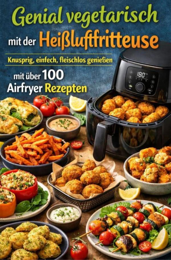 Omslag van Genial vegetarisch mit der Heißluftfritteuse – Knusprig, einfach, fleischlos genießen mit über 100 Airfryer Rezepten