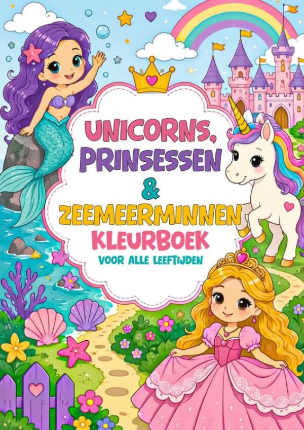 Omslag van Kleurboek voor Alle Leeftijden - Unicorns, Prinsessen & Zeemeerminnen
