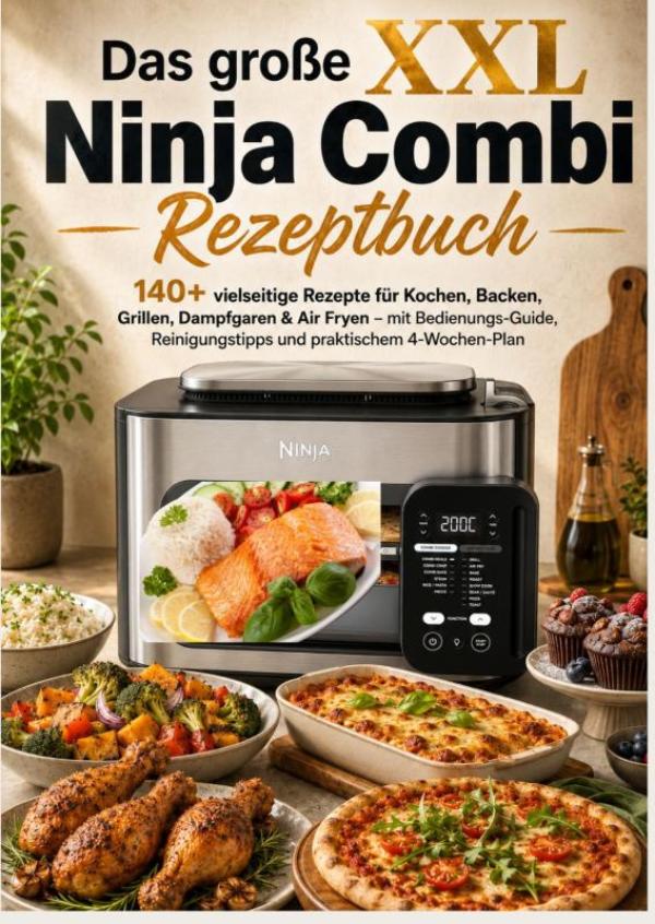 Omslag van Das große XXL Ninja Combi Rezeptbuch 140+ vielseitige Rezepte für Kochen, Backen, Grillen, Dampfgaren & Air Fryen