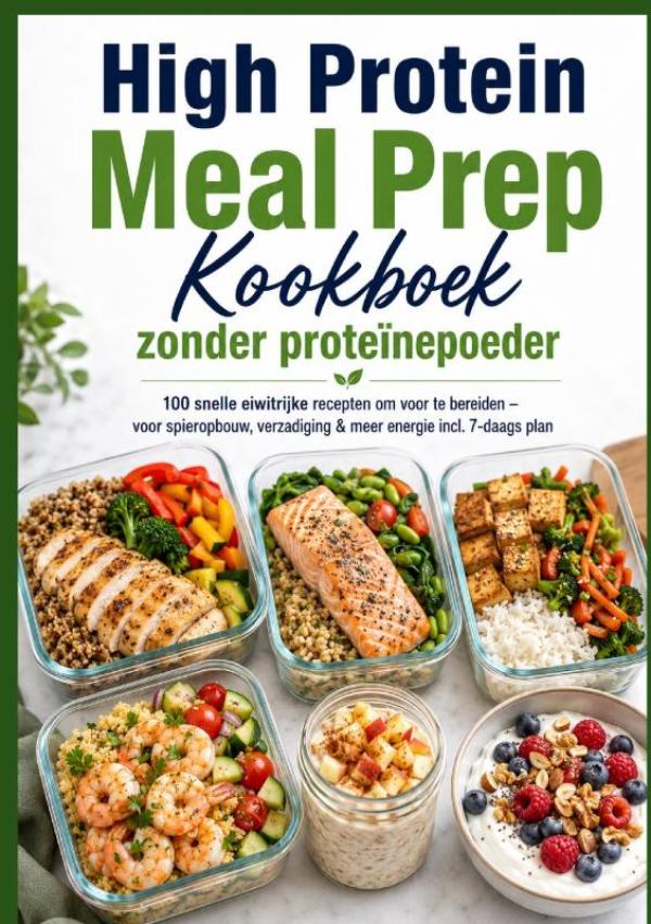 Omslag van High Protein Meal Prep Kookboek zonder proteïnepoeder 100 snelle eiwitrijke recepten om voor te bereiden