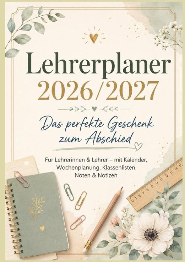 Omslag van Lehrerplaner 2026/2027: Das perfekte Geschenk zum Abschied Für Lehrerinnen & Lehrer – mit Kalender, Wochenplanung, Klassenlisten, Noten & Notizen