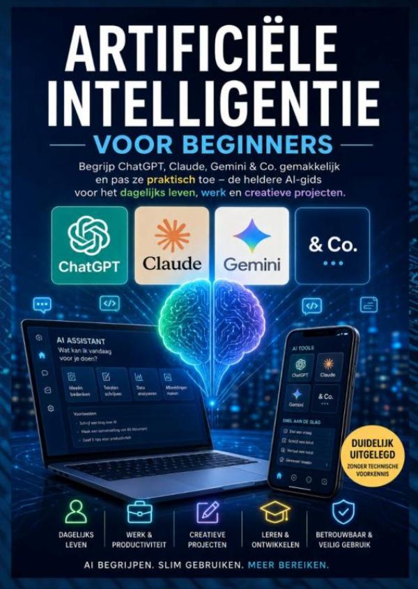 Omslag van ARTIFICIËLE INTELLIGENTIE VOOR BEGINNERS: Begrijp ChatGPT, Claude, Gemini & Co. gemakkelijk en pas ze praktisch toe