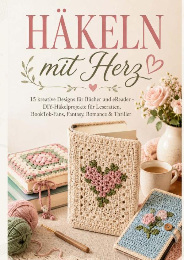 Omslag van BUCHHÜLLEN HÄKELN mit Herz: 15 kreative Designs für Bücher und eReader – DIY-Häkelprojekte für Leseratten, BookTok-Fans, Fantasy, Romance & Thriller