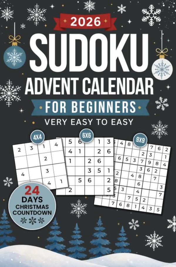 Omslag van Sudoku Advent Calendar for Beginners: 24-Day Christmas Countdown | 144 Puzzles from Very Easy to Easy