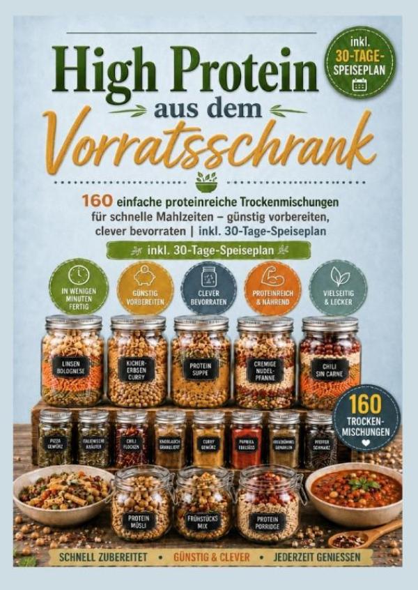 Omslag van High Protein aus dem Vorratsschrank: 160 einfache proteinreiche Trockenmischungen für schnelle Mahlzeiten – günstig vorbereiten, clever bevorraten