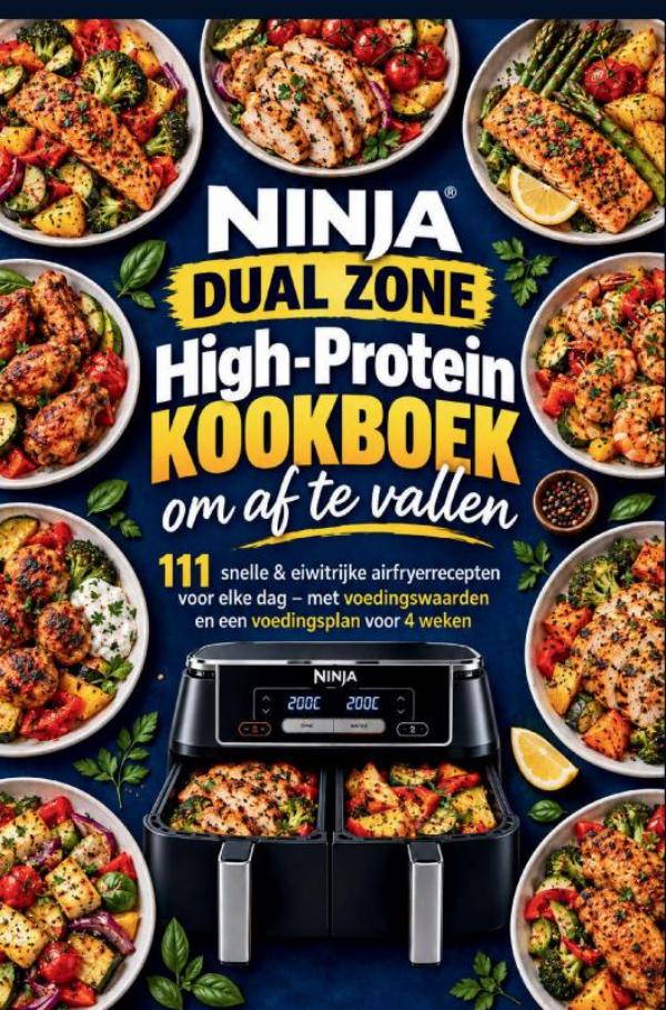 Omslag van NINJA DUAL ZONE High-Protein Kookboek om af te vallen: 111 snelle & eiwitrijke airfryerrecepten voor elke dag